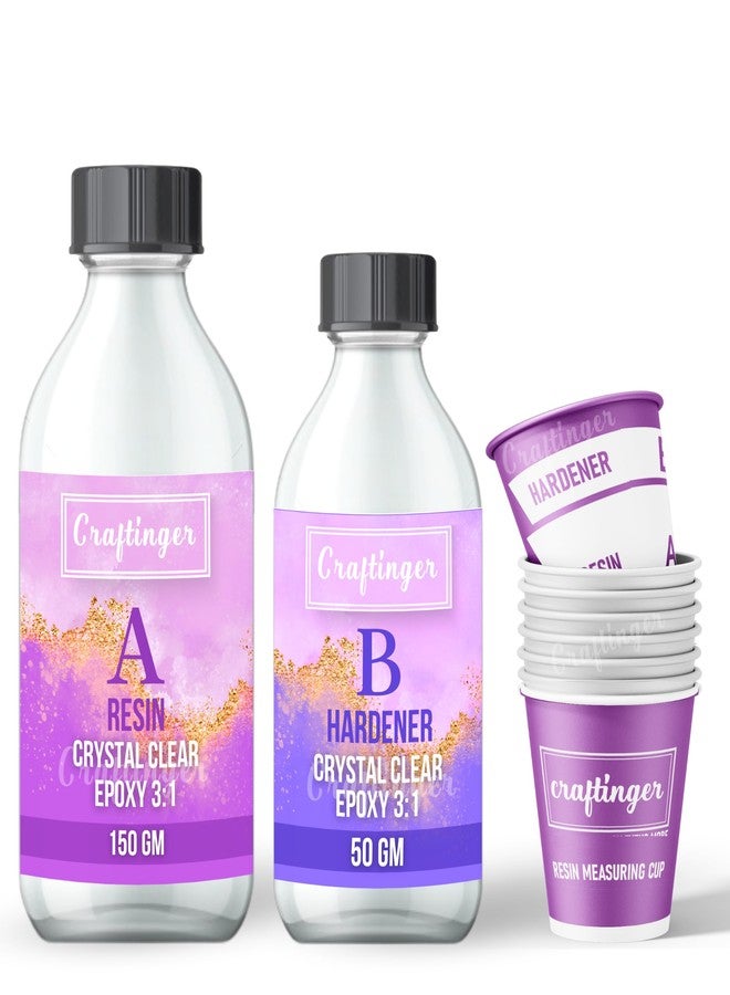 Craftinger راتنج إيبوكسي شفاف كريستالي متعدد الاستخدامات من كرافتينجر، 200 غرام، للأعمال الفنية والحرفية | غير سام | خالٍ من الفقاعات | مقاوم للأشعة فوق البنفسجية | لمسة نهائية لامعة | مثالي للمجوهرات، وقواعد الأكواب، والصواني، وغيرها - Image 1